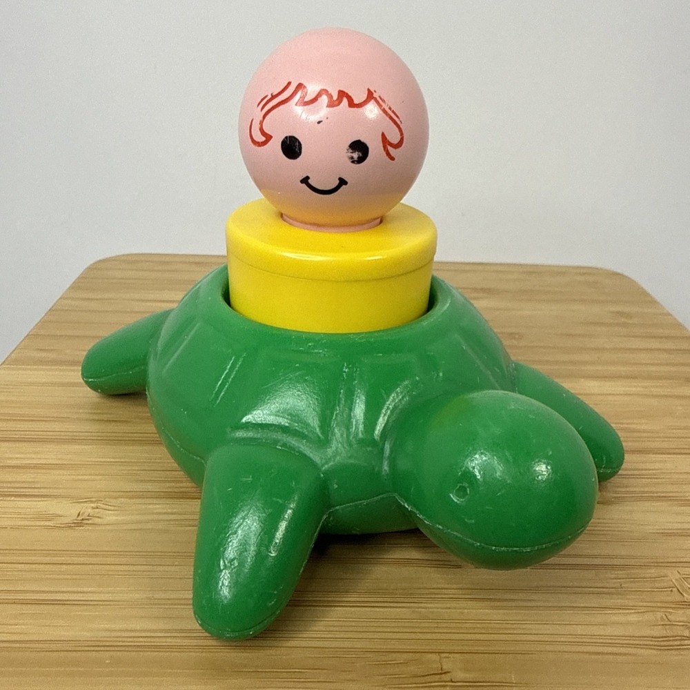Vintage 1974 Fisher Price Little People Yellow Big Jumbo Figure and Turtle Set